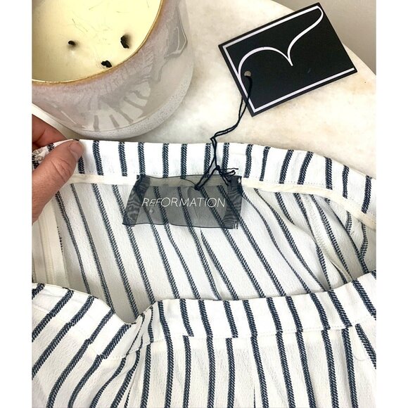 REFORMATION Eadie Baggy Cropped Striped‎ Pants JAILBIRD Black White Size S - Picture 3 of 12